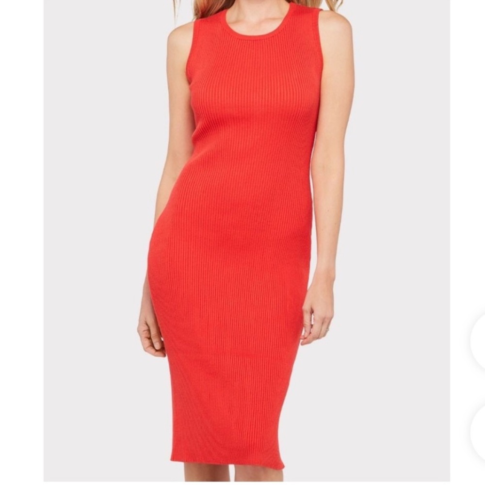 Evereve John + Jenn Ribbed‎ Knit Sleeveless Fitted
Midi Body Con Dress Red Large